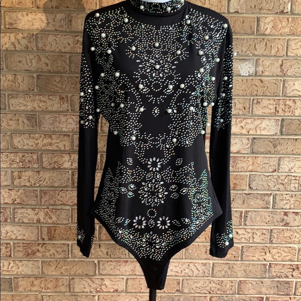 Diamonds n Pearls Black Plus Size Body Suit..